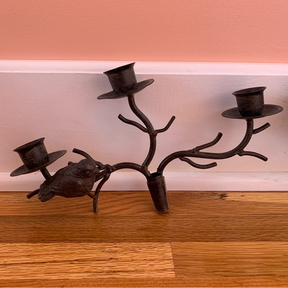 Set of 2 Bird Candle Holders Antique Bronze Tone Iron Metal - Picture 2 of 7